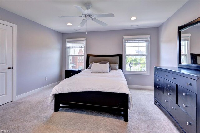 4217 Greenview Aly, Williamsburg, VA 23188 - bedroom with light carpet, recessed lighting, baseboards, a ceiling fan, and visible vents