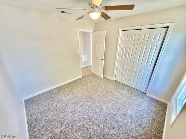 1761 Gravenhurst Dr, Virginia Beach, VA 23464 - unfurnished bedroom with carpet, baseboards, a closet, and ceiling fan