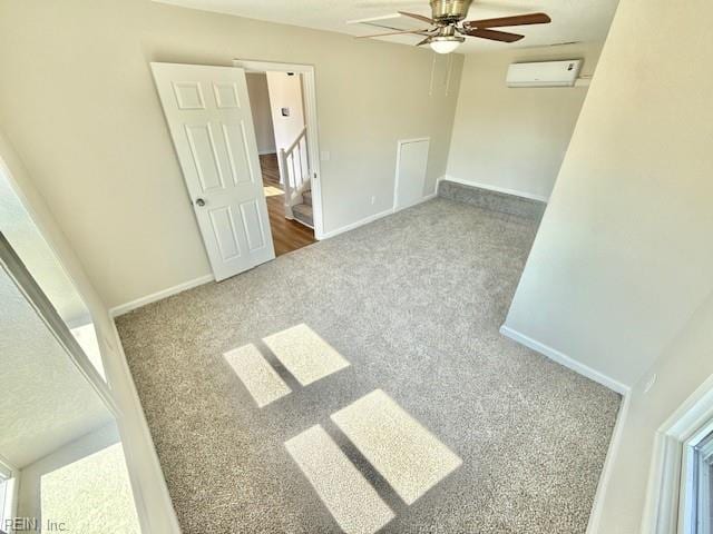 1761 Gravenhurst Dr, Virginia Beach, VA 23464 - carpeted spare room featuring a wall unit AC, ceiling fan, baseboards, and stairway