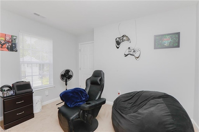 home office with baseboards, carpet, and visible vents