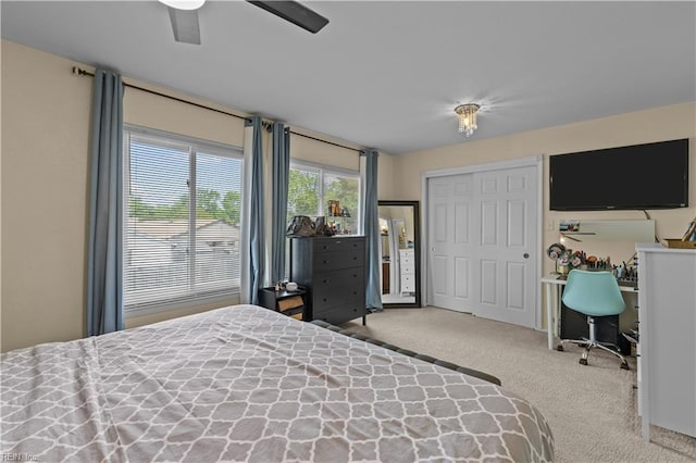 bedroom featuring carpet flooring and ceiling fan