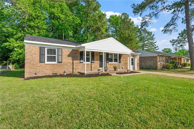 2050 Midway Ave, Chesapeake, VA 23324 - single story home featuring fence, covered porch, a front yard, brick siding, and crawl space