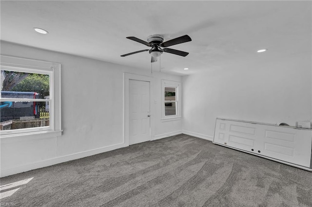 37 Farragut St, Portsmouth, VA 23702 - carpeted spare room with recessed lighting, a ceiling fan, and baseboards