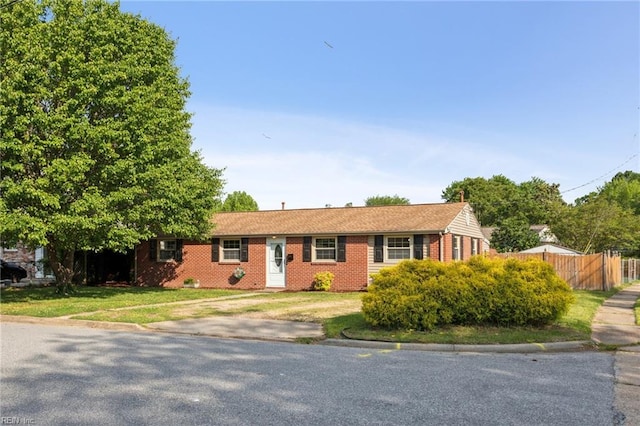 2015 Neville Cir, Hampton, VA 23663 - ranch-style home featuring brick siding, a front lawn, and fence