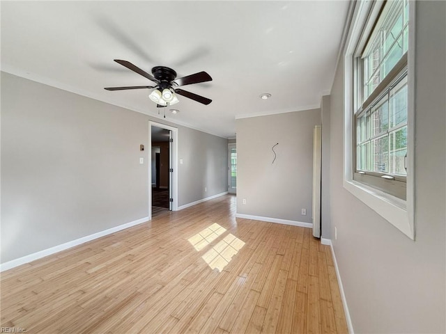 2015 Neville Cir, Hampton, VA 23663 - empty room with a ceiling fan, crown molding, baseboards, light wood-style floors, and recessed lighting