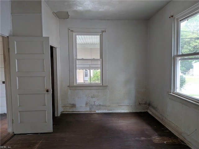 spare room featuring dark wood-type flooring and plenty of natural light
