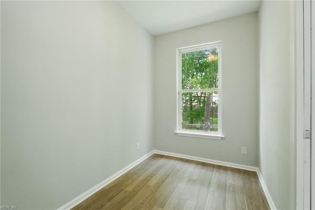 spare room featuring baseboards, a healthy amount of sunlight, and wood finished floors