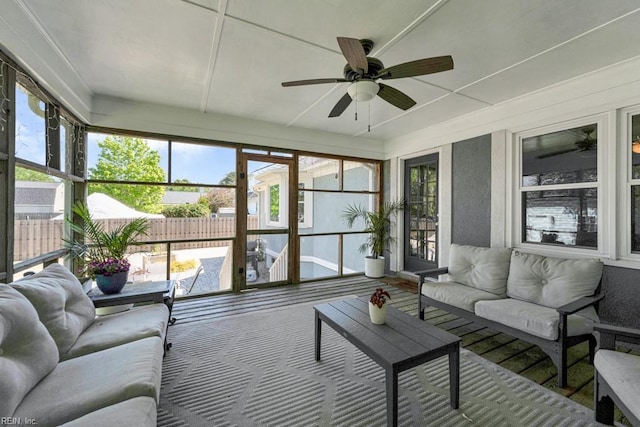 732 Mandarin Ln, Chesapeake, VA 23323 - sunroom featuring plenty of natural light, ceiling fan, and an outdoor living space
