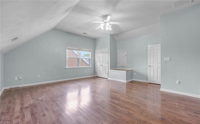721 Greenwing Dr, Chesapeake, VA 23323 - additional living space featuring a ceiling fan, vaulted ceiling, wood finished floors, and visible vents