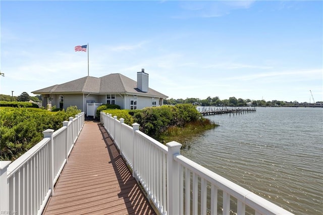 view of dock featuring a water view