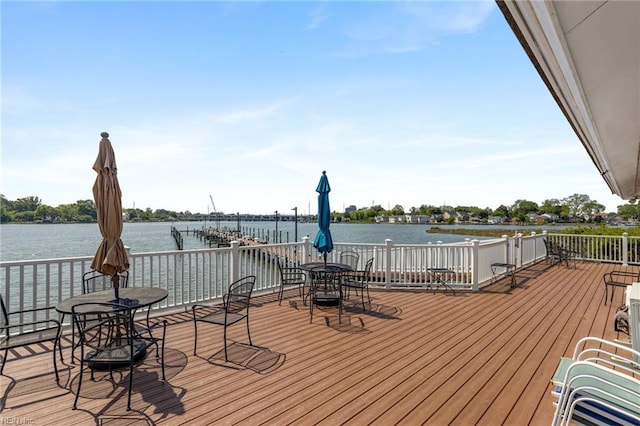 wooden terrace with a water view