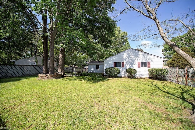 view of yard with a fenced backyard
