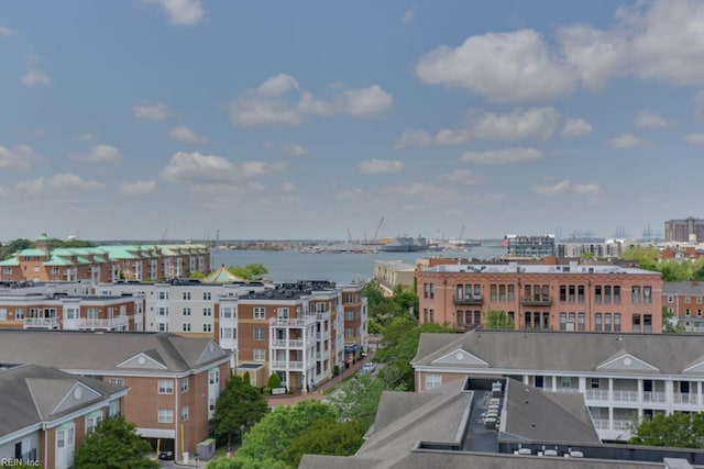 exterior space with a water view