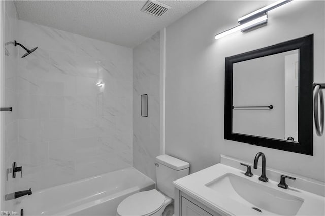 5117 Walkers Grant Ln Unit A, Virginia Beach, VA 23455 - bathroom featuring vanity, toilet, a textured ceiling, shower / bathing tub combination, and visible vents