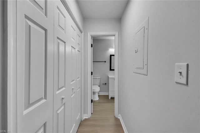 5117 Walkers Grant Ln Unit A, Virginia Beach, VA 23455 - hallway featuring baseboards, light wood finished floors, and electric panel