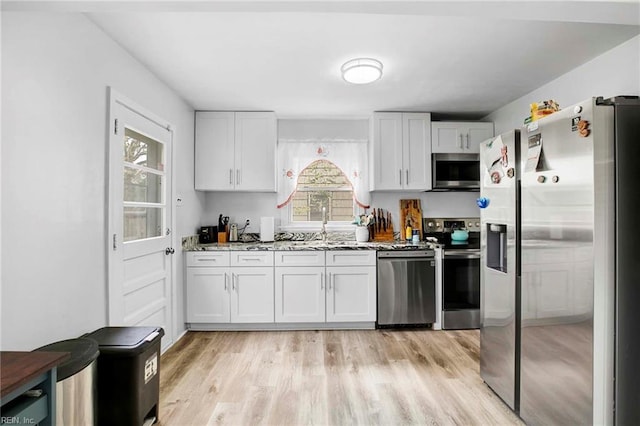 kitchen with a sink, light wood-style flooring, a healthy amount of sunlight, and stainless steel appliances