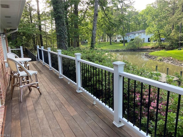 wooden terrace with a water view