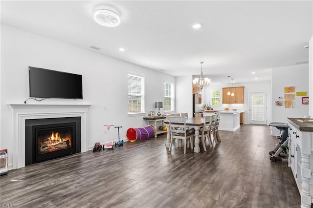 411 Middleton Way, Chesapeake, VA 23322 - dining room with an inviting chandelier, recessed lighting, and dark wood-type flooring