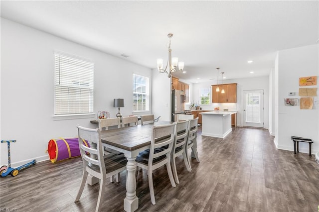 411 Middleton Way, Chesapeake, VA 23322 - dining room featuring dark wood-style flooring, a notable chandelier, baseboards, and recessed lighting
