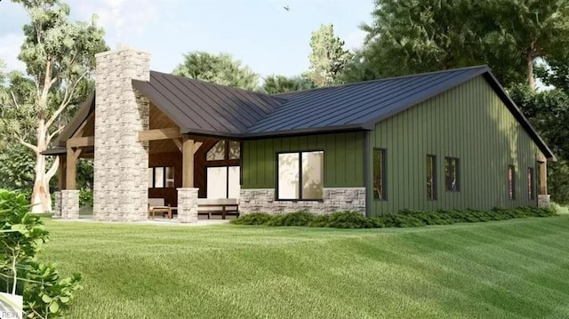 LOT3 Alliance Rd, Surry, VA 23883 - rear view of property with a chimney, metal roof, a lawn, board and batten siding, and a standing seam roof