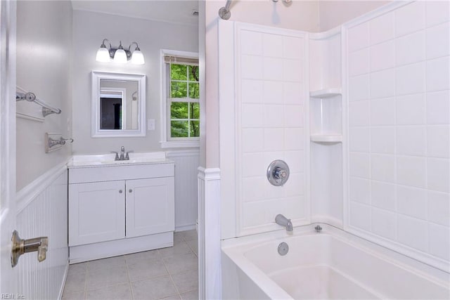 full bath with vanity, bathtub / shower combination, and tile patterned floors