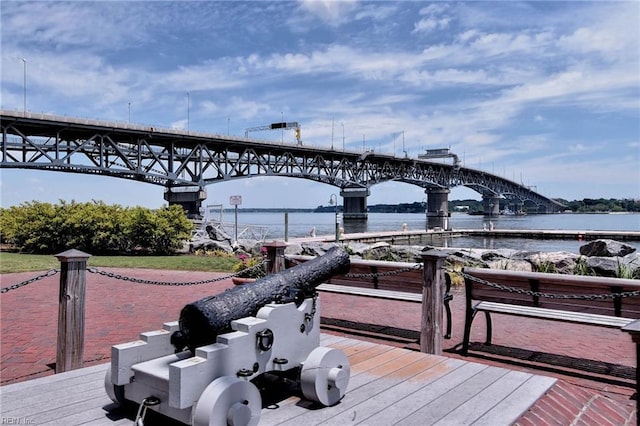 view of dock with a water view