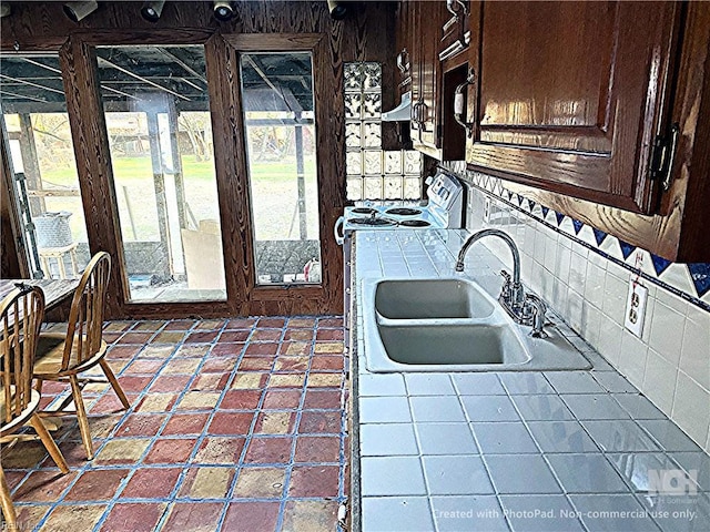3810 Seaford Rd, Seaford, VA 23696 - kitchen with a healthy amount of sunlight, ventilation hood, a sink, and dark brown cabinetry