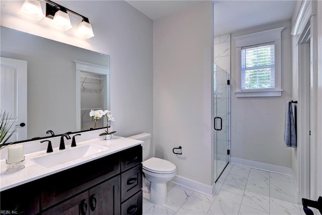 102 Blue Crab Pt, Poquoson, VA 23662 - bathroom featuring toilet, a stall shower, baseboards, marble finish floor, and vanity