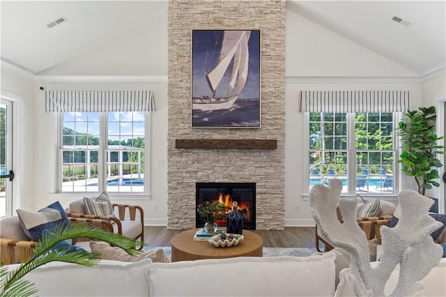 102 Blue Crab Pt, Poquoson, VA 23662 - living room with visible vents, a healthy amount of sunlight, and high vaulted ceiling