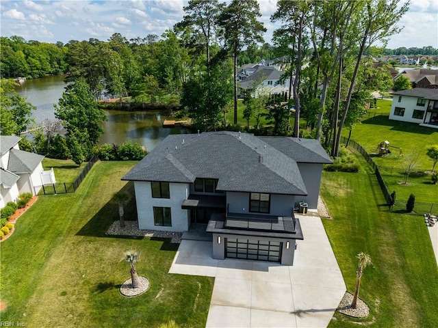 aerial view with a water view