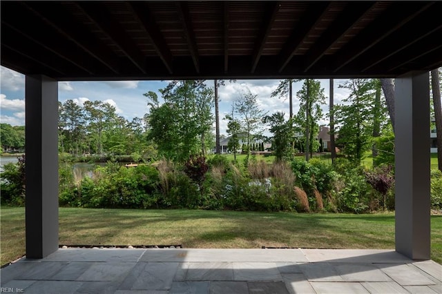 view of patio / terrace featuring a water view