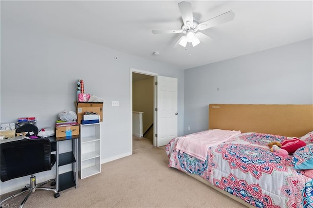 bedroom with carpet floors and ceiling fan