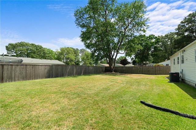 view of yard with cooling unit and a fenced backyard