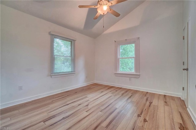490 Poplar Lawn Rd, Surry, VA 23883 - empty room featuring vaulted ceiling, ceiling fan, baseboards, and light wood-type flooring