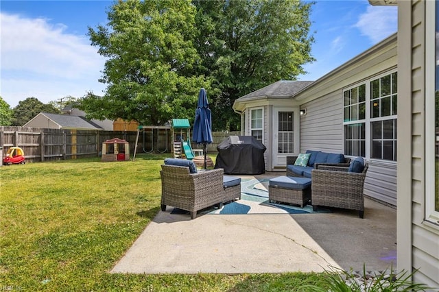 1409 Shady Tree Way, Chesapeake, VA 23323 - view of patio featuring outdoor lounge area, a playground, and area for grilling