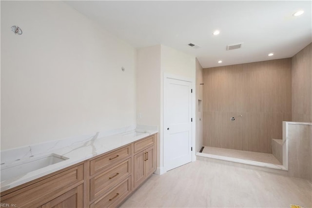 402 48th St, Virginia Beach, VA 23451 - bathroom featuring walk in shower, visible vents, and recessed lighting