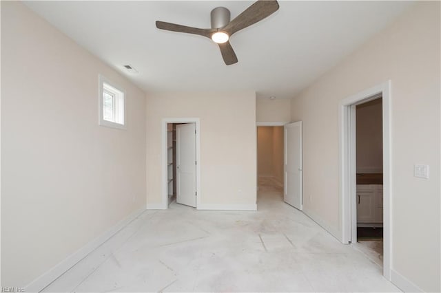 402 48th St, Virginia Beach, VA 23451 - unfurnished bedroom with connected bathroom, visible vents, baseboards, and a ceiling fan
