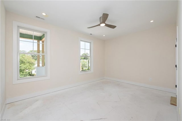 402 48th St, Virginia Beach, VA 23451 - spare room featuring baseboards, a ceiling fan, visible vents, and recessed lighting