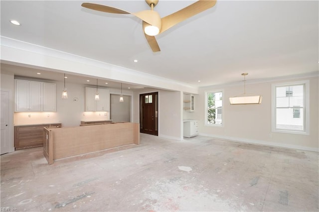 402 48th St, Virginia Beach, VA 23451 - unfurnished living room featuring baseboards, ornamental molding, and recessed lighting