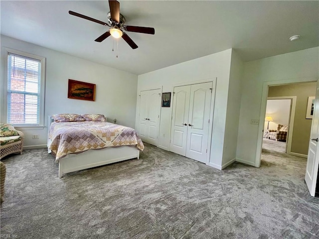 452 Blue Beech Way, Chesapeake, VA 23320 - bedroom featuring two closets, carpet, baseboards, and a ceiling fan