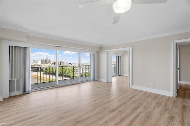 500 Pacific Ave Unit 812, Virginia Beach, VA 23451 - empty room featuring light wood-style flooring, visible vents, baseboards, ceiling fan, and ornamental molding