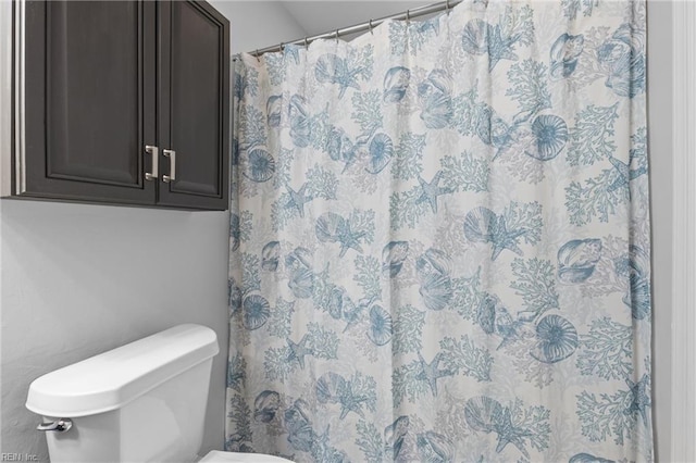 bathroom featuring toilet and a shower with shower curtain