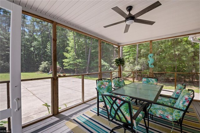 108 Hodges Cove Rd, Yorktown, VA 23692 - sunroom / solarium with ceiling fan and outdoor dining area