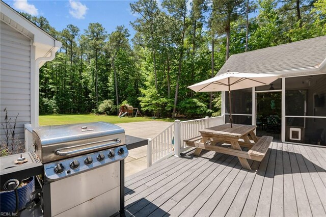 108 Hodges Cove Rd, Yorktown, VA 23692 - wooden terrace with area for grilling and outdoor dining space
