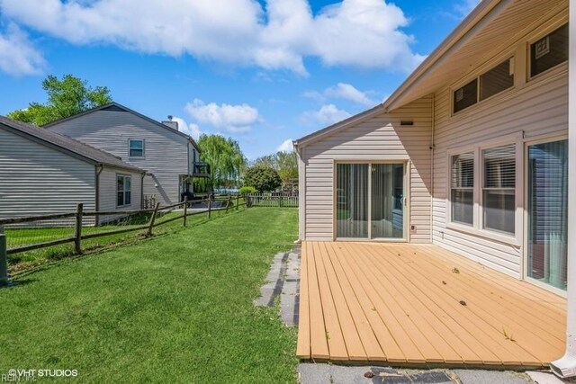 view of yard with a deck and a fenced backyard