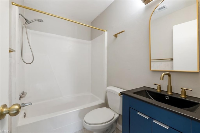 full bath with toilet, vanity, and shower / bath combination