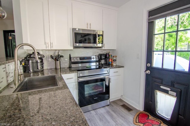 8123 Kenwood Dr, Norfolk, VA 23518 - kitchen featuring appliances with stainless steel finishes, a sink, backsplash, and white cabinets
