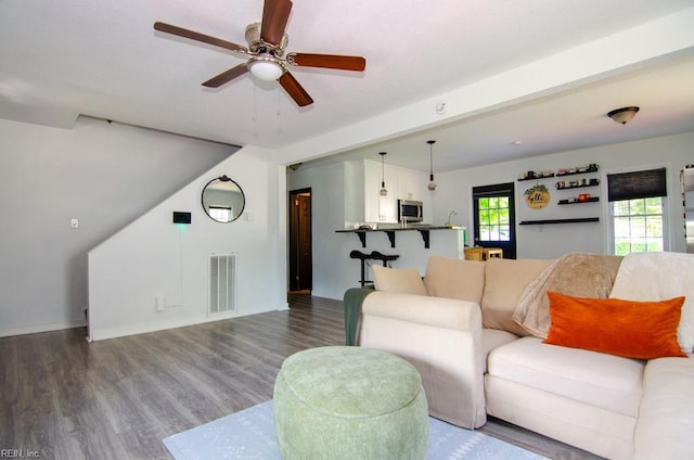 8123 Kenwood Dr, Norfolk, VA 23518 - living room with wood finished floors, ceiling fan, and baseboards