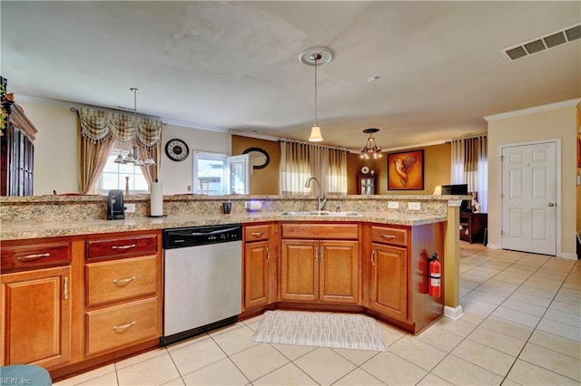 7463 Diven St, Norfolk, VA 23505 - kitchen with ornamental molding, visible vents, a sink, and dishwasher