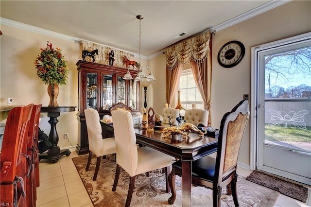 7463 Diven St, Norfolk, VA 23505 - tiled dining space featuring crown molding, visible vents, and baseboards